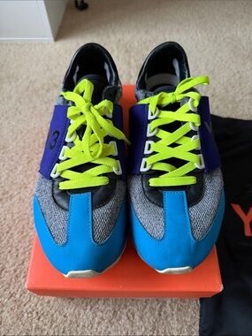 Y-3 women Rhita sport Blue, Gray & Neon Yellow Runner Sneakers